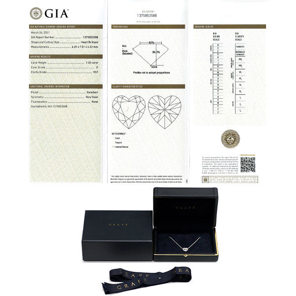 グラフ K18WG ハートシェイプ ダイヤモンド ペンダントネックレス 1.20ct E VS1 EX/VG 《セルビー銀座店》【中古】