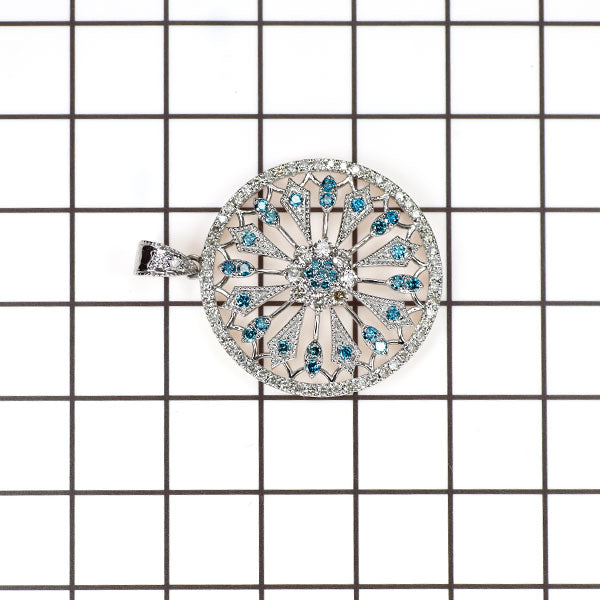 Pt900 トリートブルー/カラーレス ダイヤモンド ペンダントトップ 1.16ct