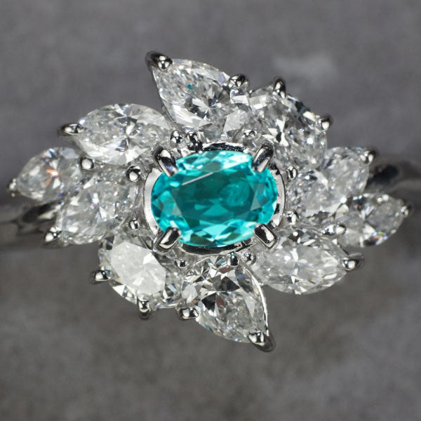 Pt900 ブラジル産パライバトルマリン ダイヤモンド リング 0.200ct D1.06ct