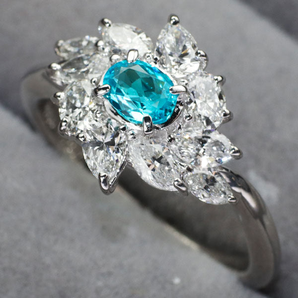 Pt900 ブラジル産パライバトルマリン ダイヤモンド リング 0.200ct D1.06ct