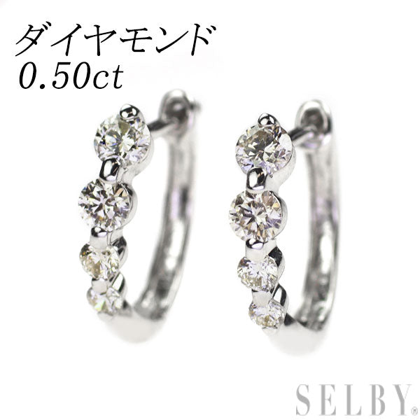 K14WG ダイヤモンド ピアス 0.50ct フープ