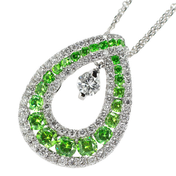 希少 K18WG デマントイドガーネット ダイヤモンド ペンダントネックレス 1.50ct D0.88ct
