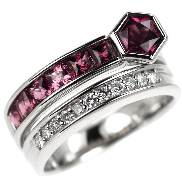 Pt900 ガーネット ダイヤモンド リング D0.22ct