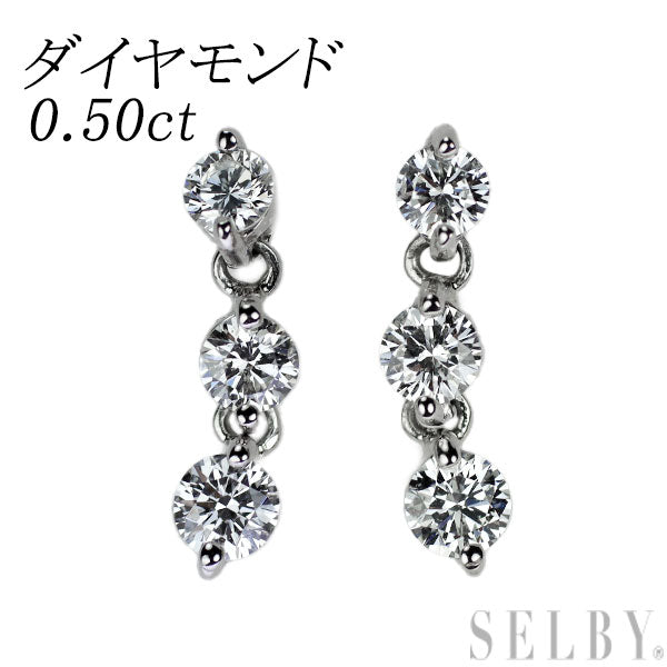 Pt900/K14WG ダイヤモンド ピアス 0.50ct スリーストーン