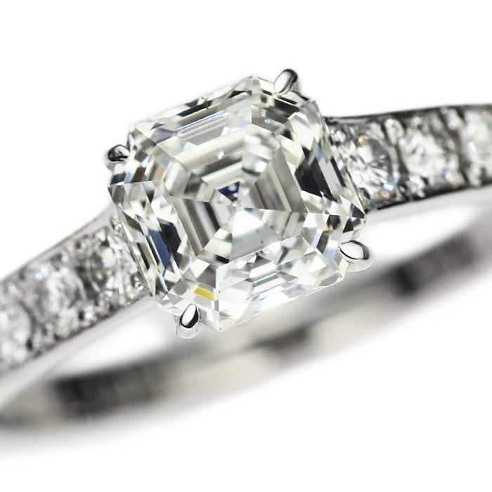 ロイヤルアッシャー Pt950 正規ロイヤルアッシャーカットダイヤモンド リング 1.085ct F VS2 D0.25ct