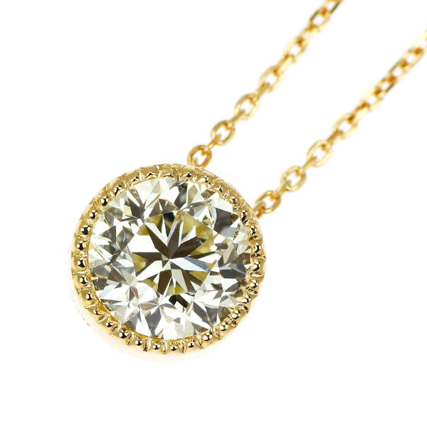 新品 K18YG ダイヤモンド ペンダントネックレス 0.997ct VLY VS1 G 鍛造ミルグレイン【エスコレ】