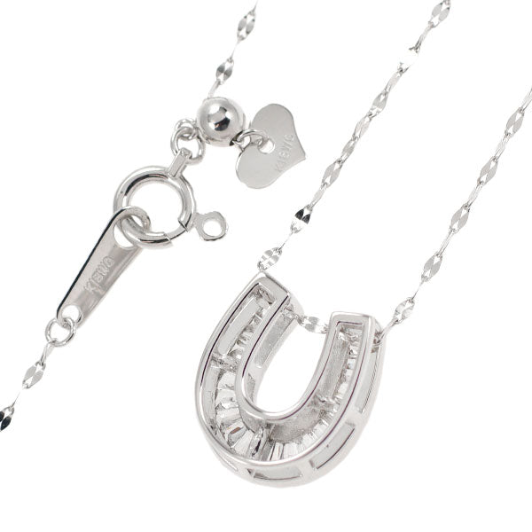 K18WG テーパーバケットダイヤモンド ペンダントネックレス 0.20ct 馬蹄 ホースシュー
