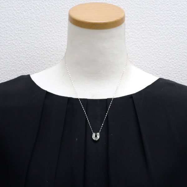 K18WG テーパーバケットダイヤモンド ペンダントネックレス 0.20ct 馬蹄 ホースシュー