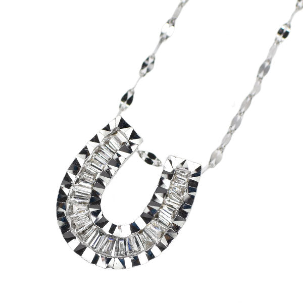 K18WG テーパーバケットダイヤモンド ペンダントネックレス 0.20ct 馬蹄 ホースシュー