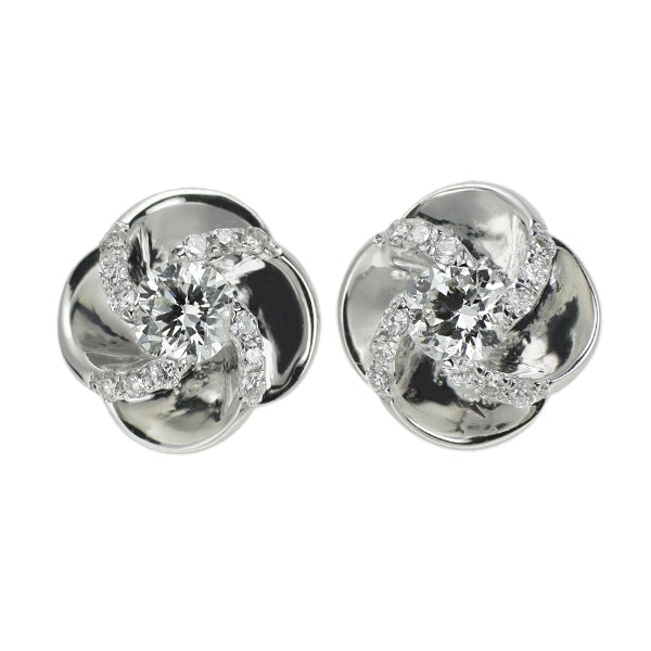 K18WG ダイヤモンド ピアス 0.32ct フラワー