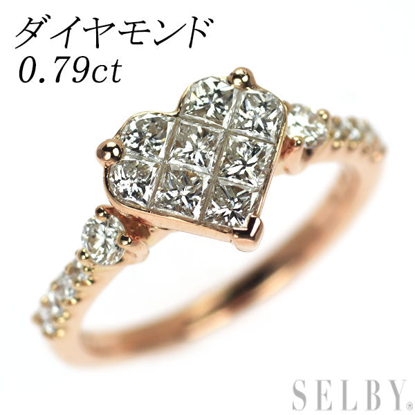K18PG ダイヤモンド リング 0.79ct ハート ミステリーセッティング