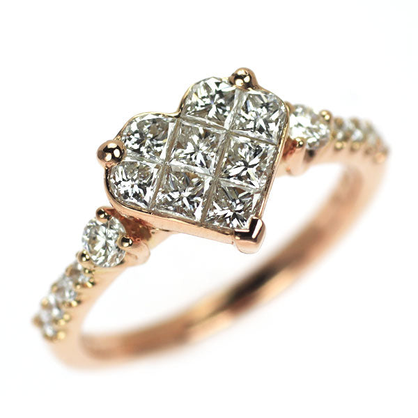 K18PG ダイヤモンド リング 0.79ct ハート ミステリーセッティング