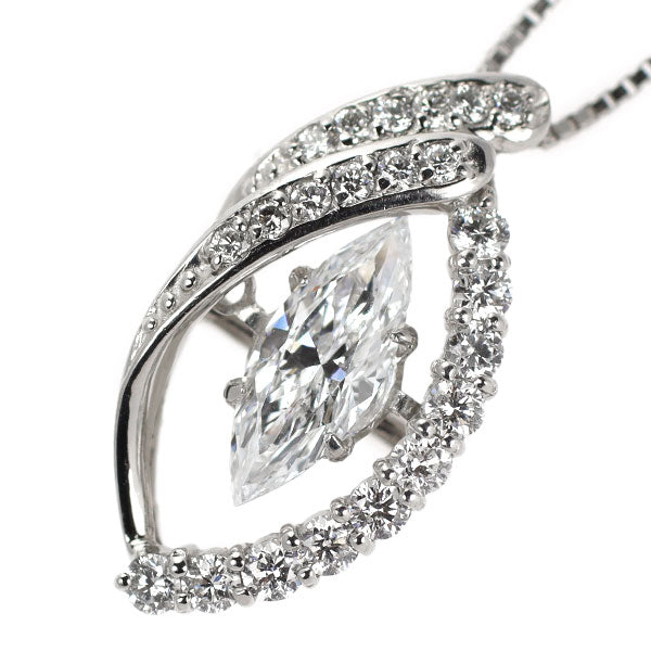 Pt マーキス ダイヤモンド ペンダントネックレス 0.612ct D0.32ct