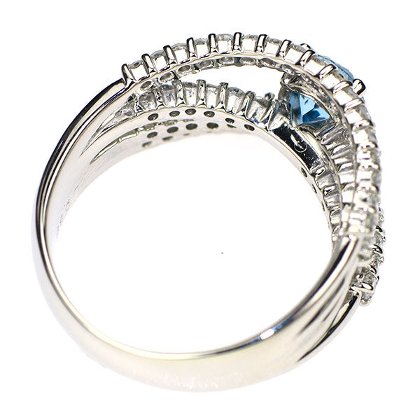 Pt900 サンタマリアカラー認証済 通常加熱アクアマリン ダイヤモンド リング 0.74ct D0.89ct