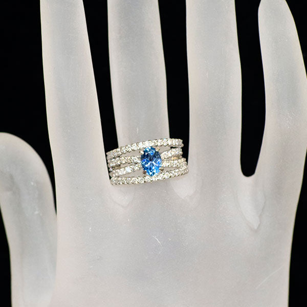 Pt900 サンタマリアカラー認証済 通常加熱アクアマリン ダイヤモンド リング 0.74ct D0.89ct