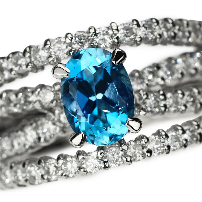Pt900 サンタマリアカラー認証済 通常加熱アクアマリン ダイヤモンド リング 0.74ct D0.89ct