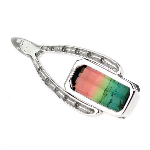 Pt900 バイカラートルマリン ダイヤモンド ペンダントトップ 6.28ct D0.10ct