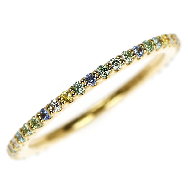 ポンテヴェキオ K18YG トリートグリーン/ブルー/カラーレス ダイヤモンド サファイア リング 0.18ct S0.12ct ピスタッキオ エテルノファミリー カリーナ フルエタニティ