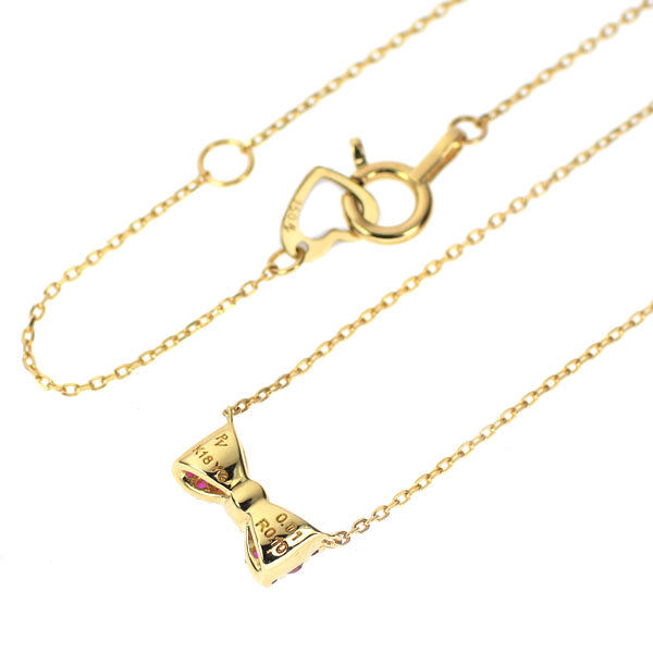ポンテヴェキオ K18YG ルビー ダイヤモンド ペンダントネックレス 0.10ct D0.01ct リボン