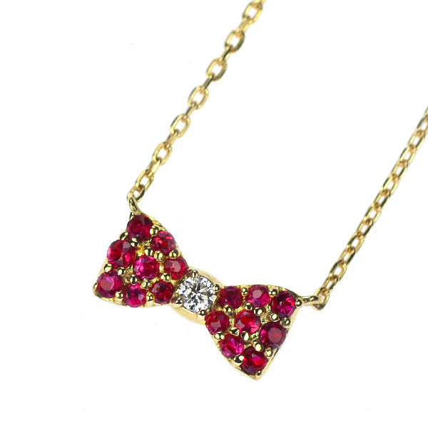 ポンテヴェキオ K18YG ルビー ダイヤモンド ペンダントネックレス 0.10ct D0.01ct リボン