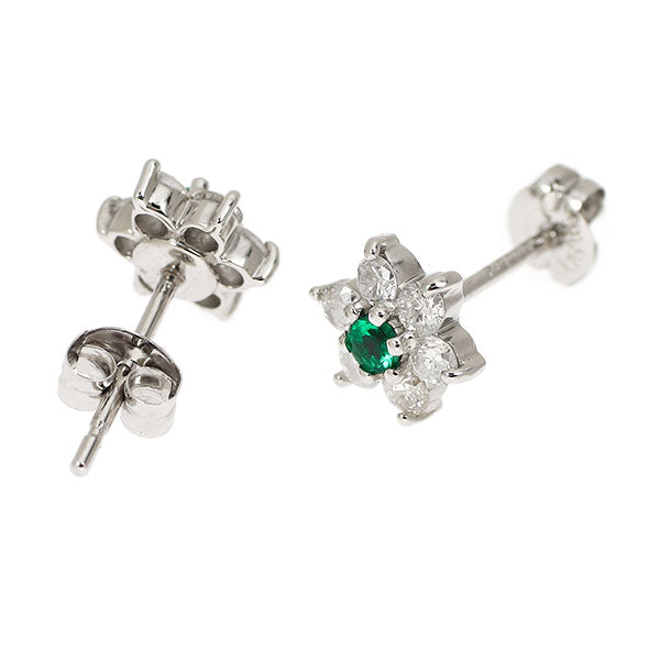 Pt900 エメラルド ダイヤモンド ピアス D0.24ct フラワー