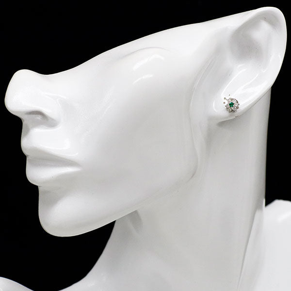 Pt900 エメラルド ダイヤモンド ピアス D0.24ct フラワー