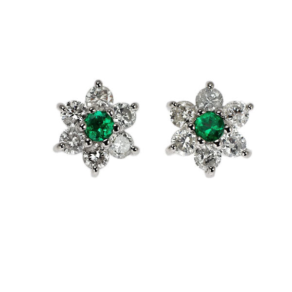 Pt900 エメラルド ダイヤモンド ピアス D0.24ct フラワー