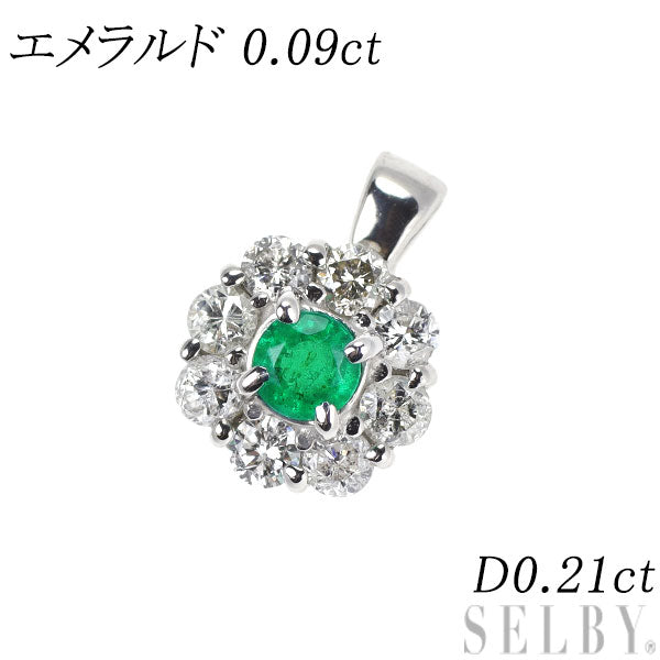 K18WG エメラルド ダイヤモンド ペンダントトップ 0.09ct D0.21ct フラワー