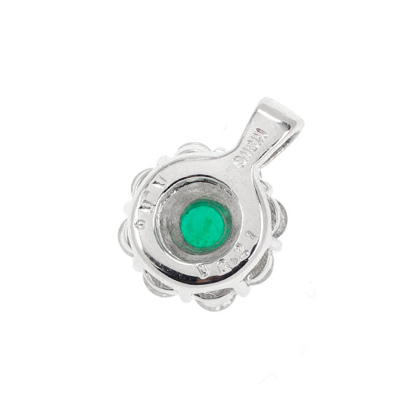 K18WG エメラルド ダイヤモンド ペンダントトップ 0.09ct D0.21ct フラワー