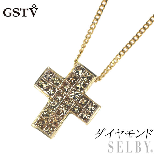 GSTV K18YG ダイヤモンド ペンダントネックレス クロス ミステリーセッティング