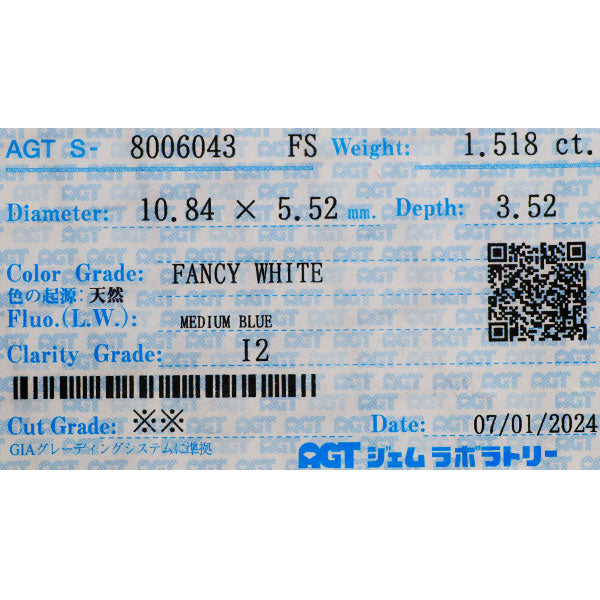 新品 Pt950 ファンシーホワイトダイヤモンド ダイヤモンド リング 1.518ct FW I2 D0.50ct 【エスコレ】