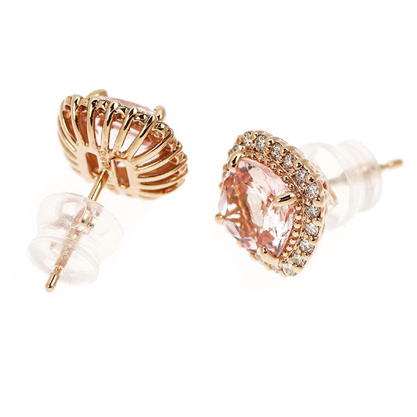 新品 K18PG クッションカット モルガナイト ダイヤモンド ピアス 1.80ct D0.20ct【エスコレ】