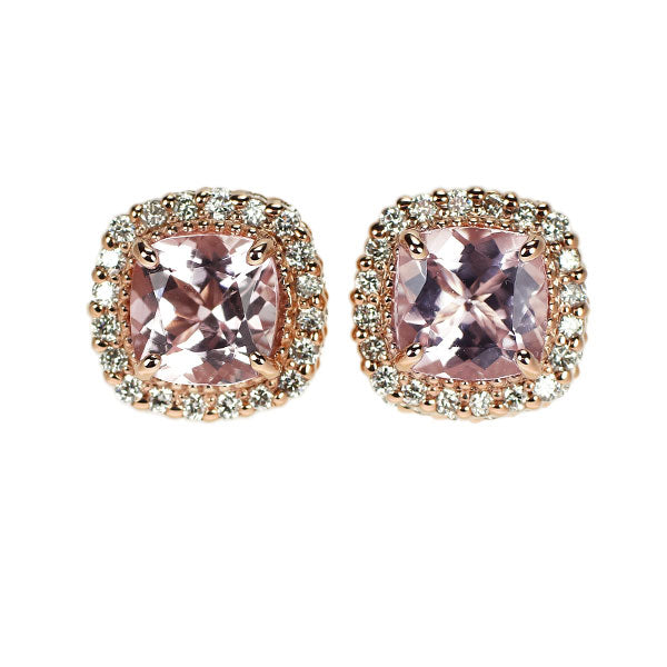 新品 K18PG クッションカット モルガナイト ダイヤモンド ピアス 1.80ct D0.20ct【エスコレ】
