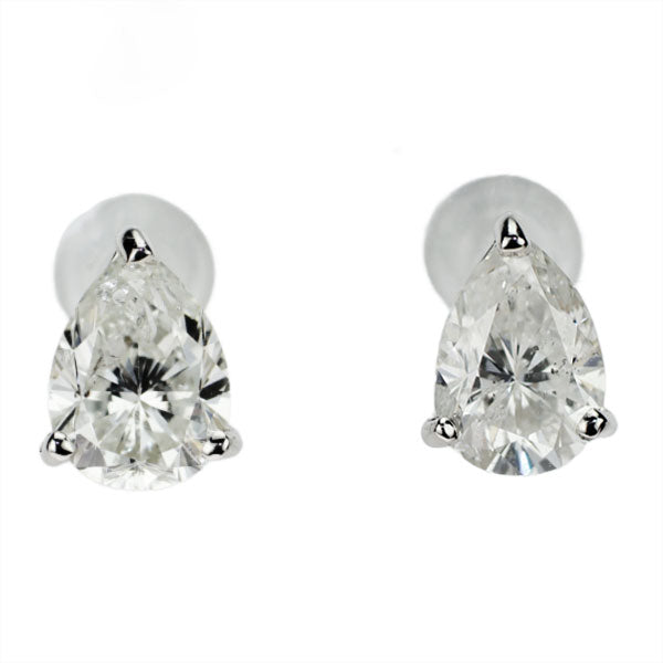 New Pt900 Pear Shape Diamond Stud Earrings 2.070ct H/I I1 