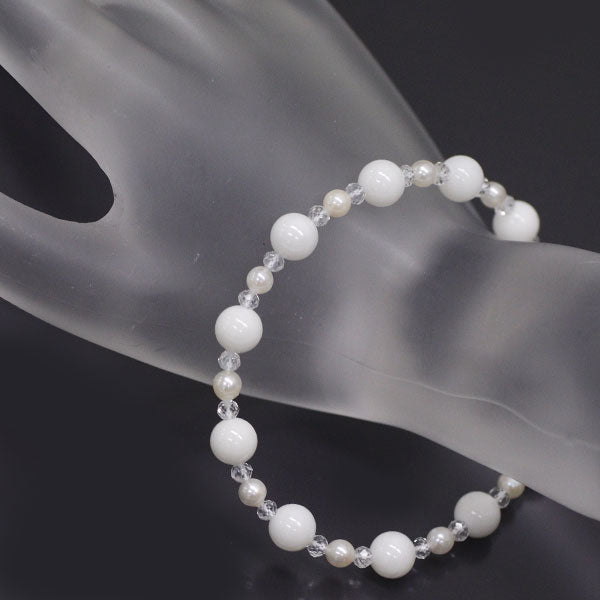 New Magnet/Plated White Coral Akoya Pearl White Topaz Bracelet Diameter approx. 6.6mm 