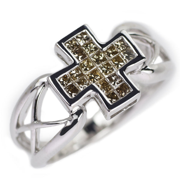 Les Essentials K18WG Diamond Ring Mystery Setting Cross 