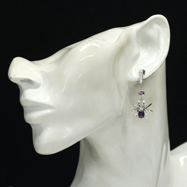 Chaumet K18WG Amethyst Pink Sapphire Diamond Earrings Attrapmore Spider &amp; Bee 
