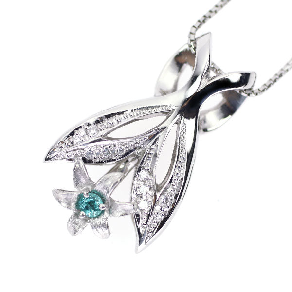 Rare Pt Paraiba Tourmaline Diamond Pendant Necklace 0.06ct D0.08ct Flower 