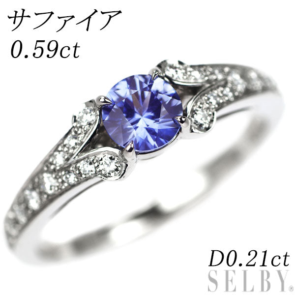 Pt900 Sapphire Diamond Ring 0.59ct D0.21ct 