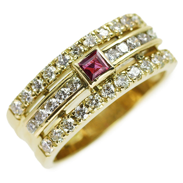 Queen K18YG ruby ​​diamond ring 0.19ct 