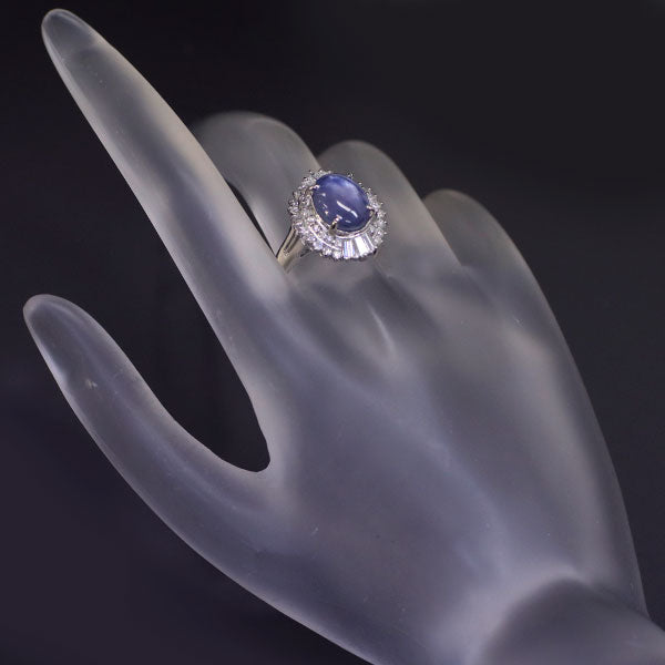 Pt900 Star Sapphire Diamond Ring 5.86ct D0.72ct 