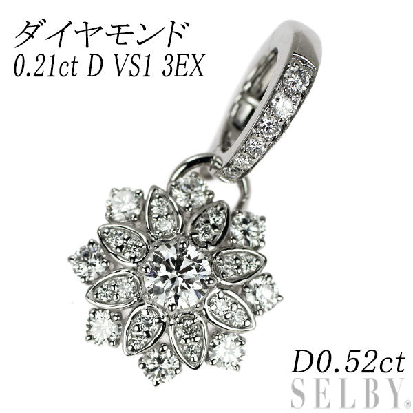 K18WG/ Pt950 Diamond Pendant Top 0.21ct D VS1 3EX D0.52ct Flower 