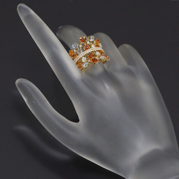 K18YG Diffused Golden Sapphire Moonstone Diamond Ring 2.20ct M2.00ct D0.60ct 