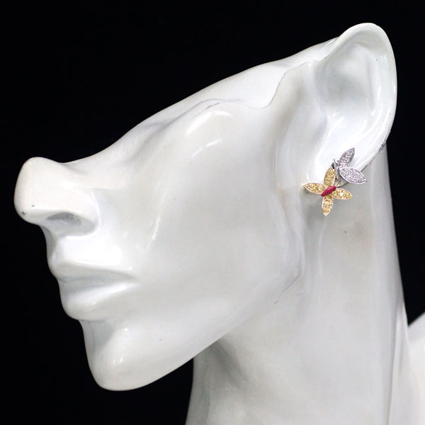 Ninette Terzano Enamel/K18YG/WG Yellow Sapphire Diamond Earrings Butterfly 
