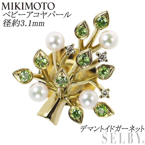 Mikimoto K18YG Baby Akoya Pearl Demantoid Garnet Diamond Pin Brooch Diameter Approx. 3.1mm Wood Rare 