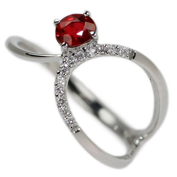 New Pt950 Unheated Pigeon Blood Ruby Diamond Ring 0.39ct D0.07ct 