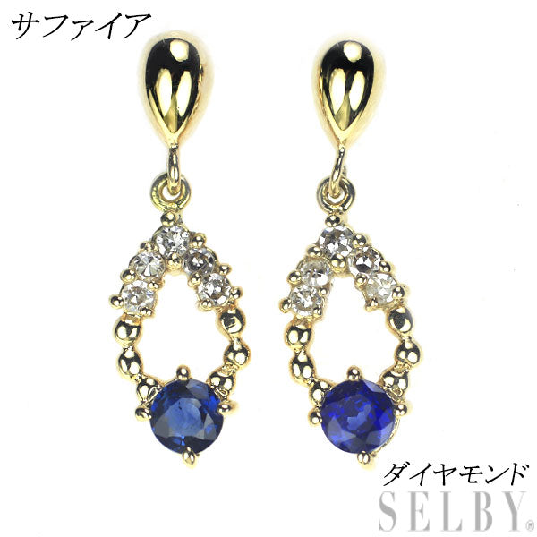 K18YG sapphire single cut diamond earrings 