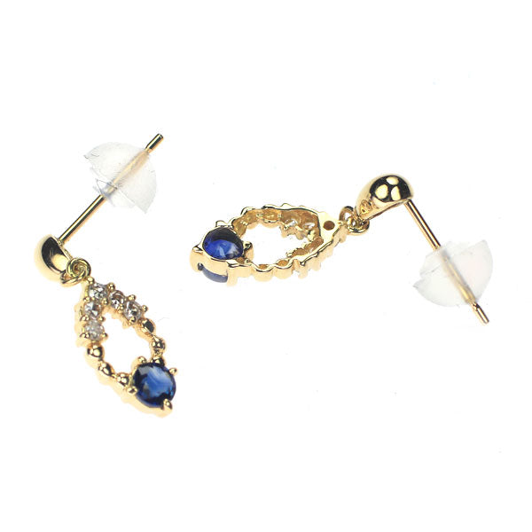 K18YG sapphire single cut diamond earrings 