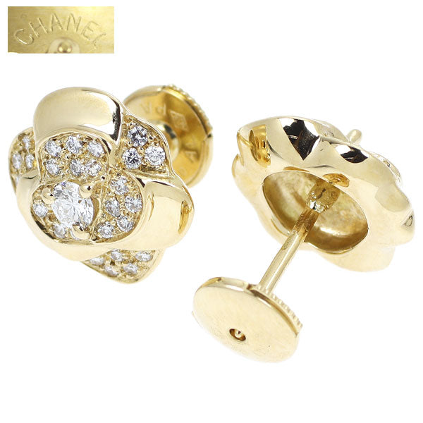 Chanel K18YG Diamond Earrings Camellia 