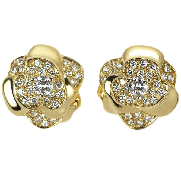 Chanel K18YG Diamond Earrings Camellia 